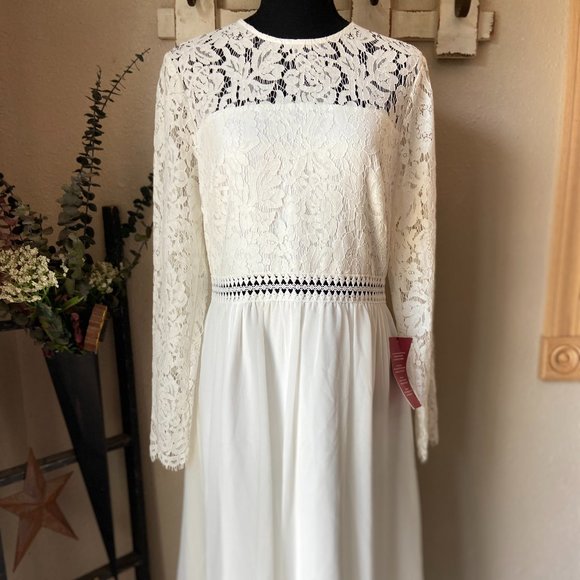 NWT Truth & Fable White/Cream Lace A-Line Midi Dress Open Back L - Picture 1 of 8
